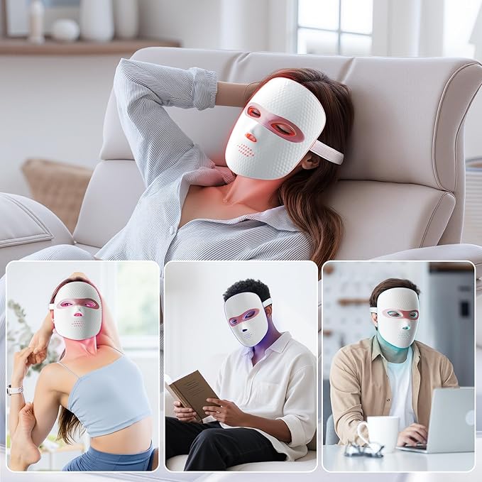 Red Light Therapy for Face LED Face Mask Light Therapy Cordless USB Rechargeable,Red Mask for Home Working Travel Yoga Sleep