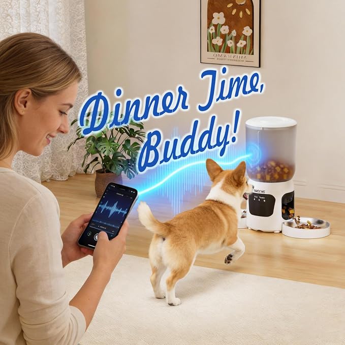 Automatic Cat Feeder 2 Cats, Dual Camera Timed Pet Food Dispenser | Dual Bowls, 6L Smart Cat Feeder with App Control, 1080P HD Night Vision, Two-Way Audio, 10s Voice Recorder & Battery Backup
