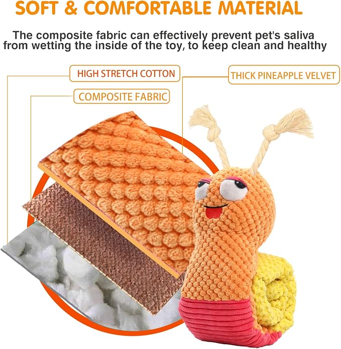 lilfrd Dog Puzzle Enrichment Toy, Squeaky Crinkle Plush Snail Pup Toys