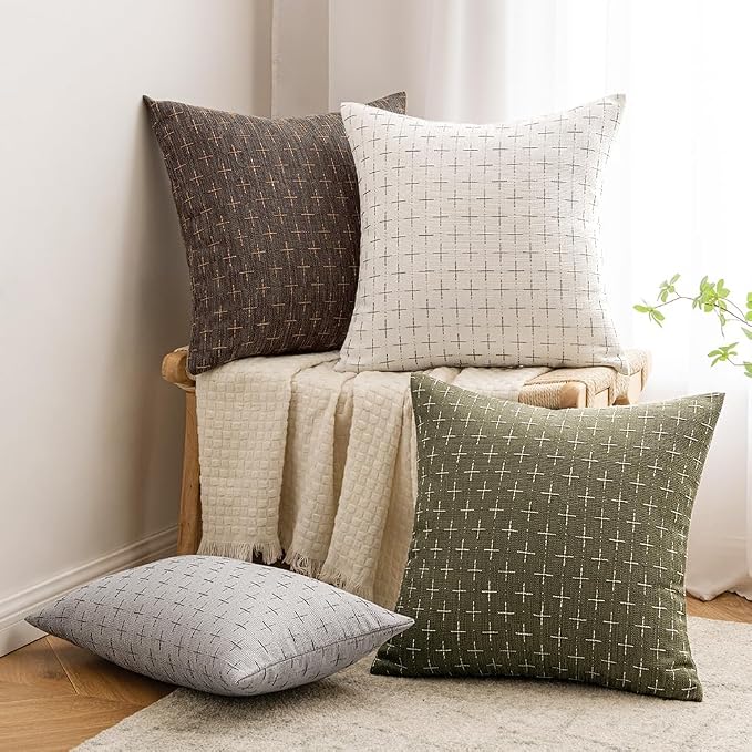 MIULEE Pack of 2 Decorative Burlap Linen Christmas Throw Pillow Covers Modern Farmhouse Pillowcase Rustic Woven Textured Cushion Cover for Sofa Couch Bed 24x24 Inch Pure White