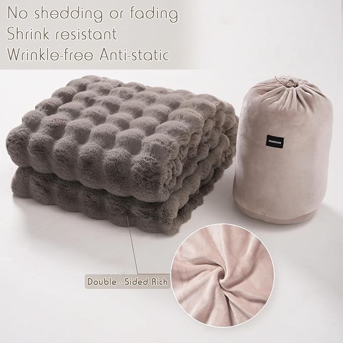 Super Comfort Oversized Warm Thick Bubble Luxury Plush Rabbit Faux Fur Throw Blanket, Fluffy Blanket,Soft Cozy Blanket for Couch Chair Bed Sofa Living Room (Grey, 75inX90in)