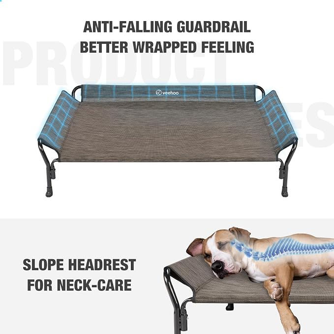 Veehoo Medium Elevated Dog Bed, Guardrail, Non-Slip, Chewproof, Washable & Breathable Teslin Mesh, Brown | Washable Dog Couch Bed for Indoor & Outdoor, Durable Breathable Teslin Mesh, Non-Slip Feet, Medium, 39.5" x 28", Brown