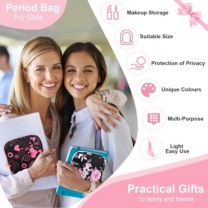 Period Bag for Girls Polyester Period Pouch Pad Bag First Period Kit for Teen Pads/Sanitary Napkins/Small Tampons, Feminine Hygiene Organizer for Women (Jungle Leaf)
