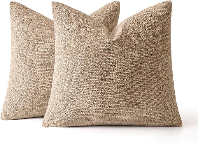 MIULEE 18x18 Decorative Lumbar Boucle Couch Pillow Covers Camel | Set of 2 Textured Neutral Throw Pillow Covers, Accent Solid Pillowcases, Sofa Living Room Home Decor