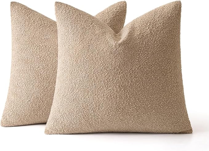 MIULEE 20x20 Decorative Lumbar Boucle Couch Pillow Covers Camel | Set of 2 Textured Neutral Throw Pillow Covers, Accent Solid Pillowcases, Sofa Living Room Home Decor