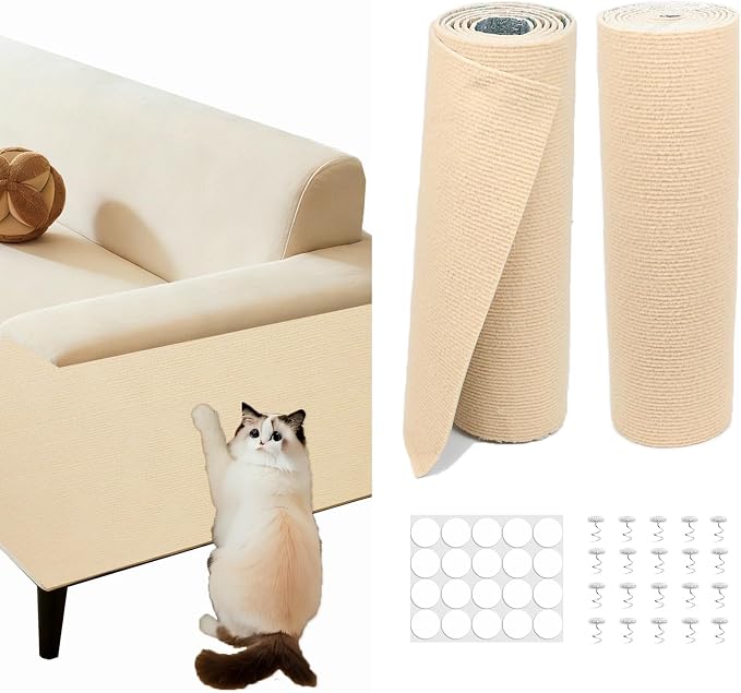78.8"x15.8" Khaki Cat Scratch Furniture Protector,DIY Cat Scratching Pad Protection for Couch Bed,Cat Carpet and Cat Scratching Post Trimmable Self-Adhesive Cat Scratching Mat(Black)
