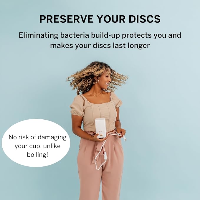 Menstrual Discs with Sterilizer - Ranked 1 for Most Comfortable Soft Reusable Period Disc - Kills 99.9% of Germs with Cleaner Steamer - Wash Your Disc in 3 Minutes! - Compact Sanitizer Kit