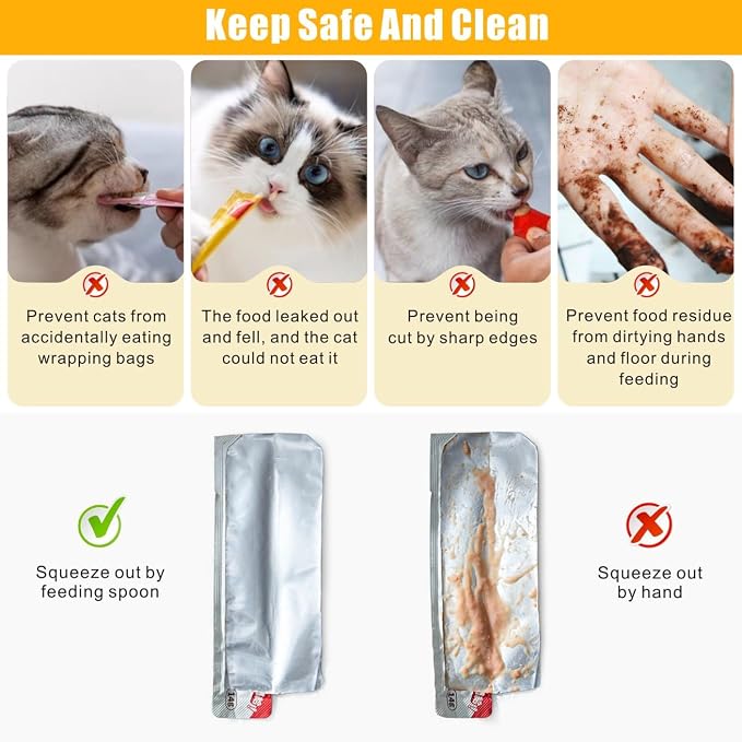 Idepet 4 Pcs Cat Strip Feeders Spoon,Cute Cats Treat Squeeze Spoons Pet Food Mixing Spoon Multifunctional Lickable Treat Feeding Dispenser for Cat Liquid Snack and Wet Food(Bule&Pink&Purple)