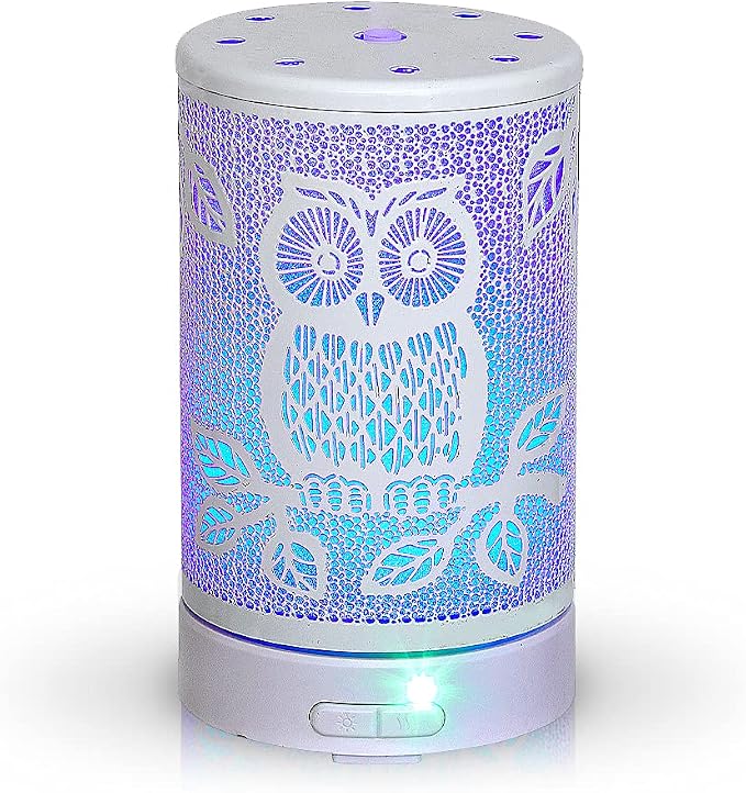 AROMAR Essential Ultrasonic Oil Diffuser Cool Mist Humidifier & Aromatherapy Metal Diffusers for Essential Oils with Auto Shut-Off and 7 Colors LED for Home and Office (White Wisdow)