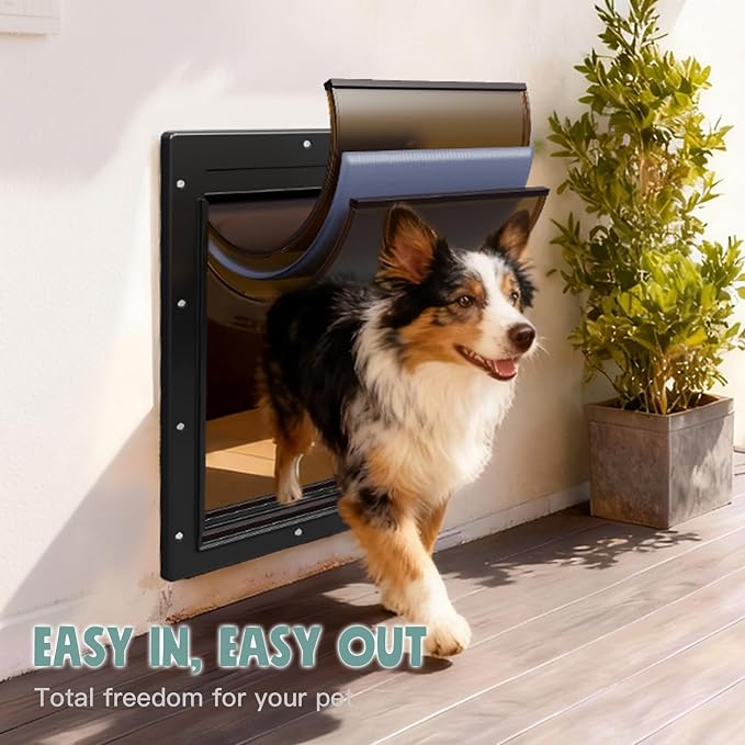 3-Flaps Medium Doggy Door for Wall, Pets Up to 45 lb | Insulation Flap, Magnetic Flaps, Durable Plastic Frame, Closing Panel, Resist Extreme Weather, Never Rust, Easy Installation