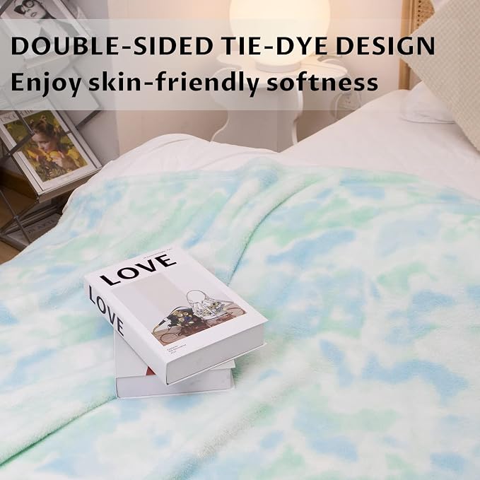 Fleece Blanket Green Throw Blanket - 300GSM Throw Blanket for Couch Soft Fuzzy Plush Cozy Blankets, Spring Home Decor