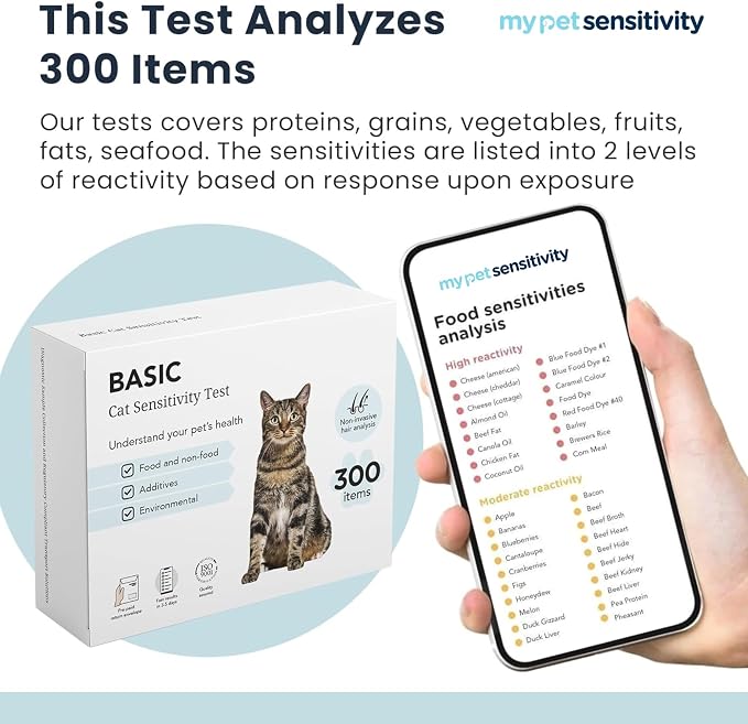 Intolerance Test for Dogs & Cats | 300 Items Tested | Hair Sample | Intolerance/Sensitivity test for your pet. Screens 550 food, environmental and nutritional items. Quick results in 3–5 days