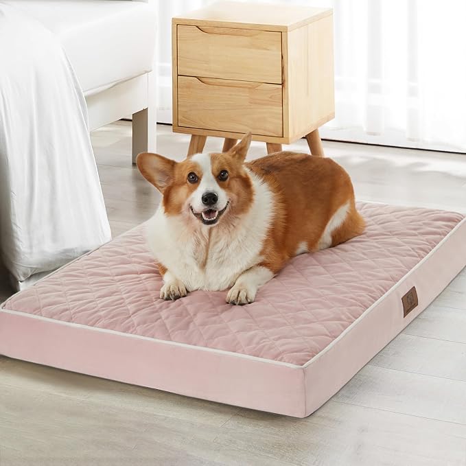 WNPETHOME Orthopedic Waterproof Large Sized Senior Dogs Bed for Comfy Sleep | Washable Ped Bed with Removable Cover, Multi-Needle Quilting Large Dogs Crate Bed for Dog Relax, Pink 36x27 Inch