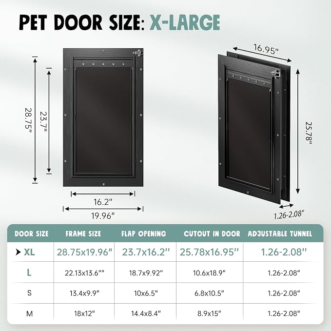 All Aluminum 3 Flaps Insulated Dog Door for Door (XLarge)
