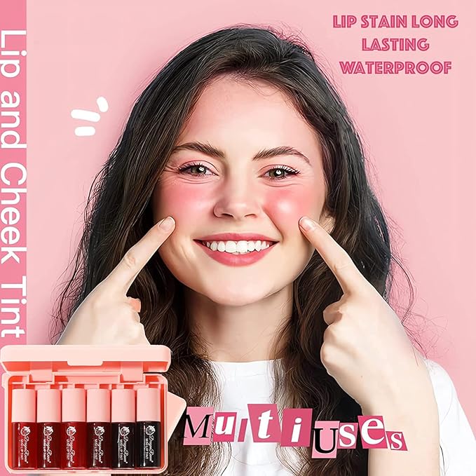 6 Colors Lip Tint Stain Set, Lip Gloss for Women, Mini Liquid Lipstick, Moisturizing Natural Korean Lip Gloss Set, Lip Stain Long Lasting Waterproof, Non-Stick Cup, High Pigment, Lip Makeup