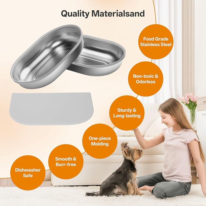 Stainless Steel Bowl for Automatic Microchip Cat Pet Feeder, Design for Keeping Food Fresh and Reducing Odor, 2 Pcs+1 Grey Mat