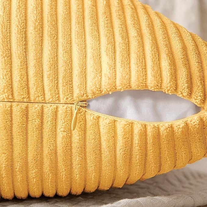 MIULEE Yellow Decorative Throw Pillow Covers for Couch 18x18 Inch | 2 Pack, Boho Farmhouse Pillow Covers, Soft Cross Corduroy Patchwork Textured Cushion Cases For Bed Sofa