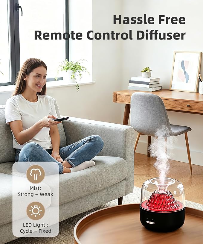 Small Essential Oil Diffuser for Home, Stylish Volcano Mountain View & Colorful Light,200ml Aromatherapy Aroma Diffusers, Small Size for Personal Office Desk Bedroom Bathroom