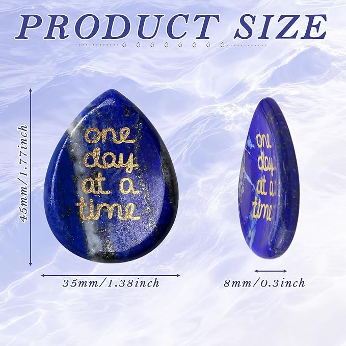 One Day at A Time Lapis Lazuli Thumb Worry Stone for Anxiety Crystals Hand Thumb Stones Pocket Thinking of You Gifts for women Inspirational Worry Stones for Stress Relief Sobriety Gifts for Her