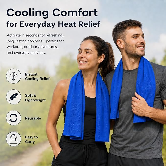 Cooling Towel for Neck and Face - 43.3" x 15.7" - Quick-Dry Microfiber - Ideal for Hot Weather, Gym, Fitness, Camping, Yoga Sport, Golf - Navy Blue