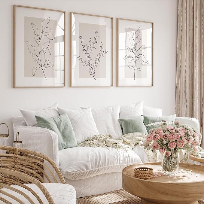 Neutral Botanical Prints Wall Art Decor Plant Minimalist Canvas Pictures Vintage Beige Wall Art Modern Farmhouse Line Poster Boho Abstract Painting Artwork for Bedroom 16x24 Inch Unframed Set of 3