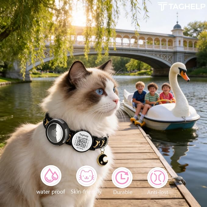 3 Pack Breakaway Cat Collars with Moons Stars - Adjustable Apple Waterproof Airtag Holder for Cats, Safety Buckle for Girl & Boy Pets - Ideal Pet Supplies & Gifts,NO app (Black, Blue, Pink)