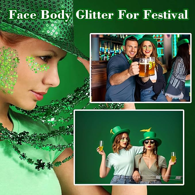 MEICOLY Lime Green Face Body Glitter,Christmas Face Glitter Stocking Stuffers,Light Green Body Glitter,St Patricks Day Accessories,Chunky Glitter Face Paint for Party Festival Halloween