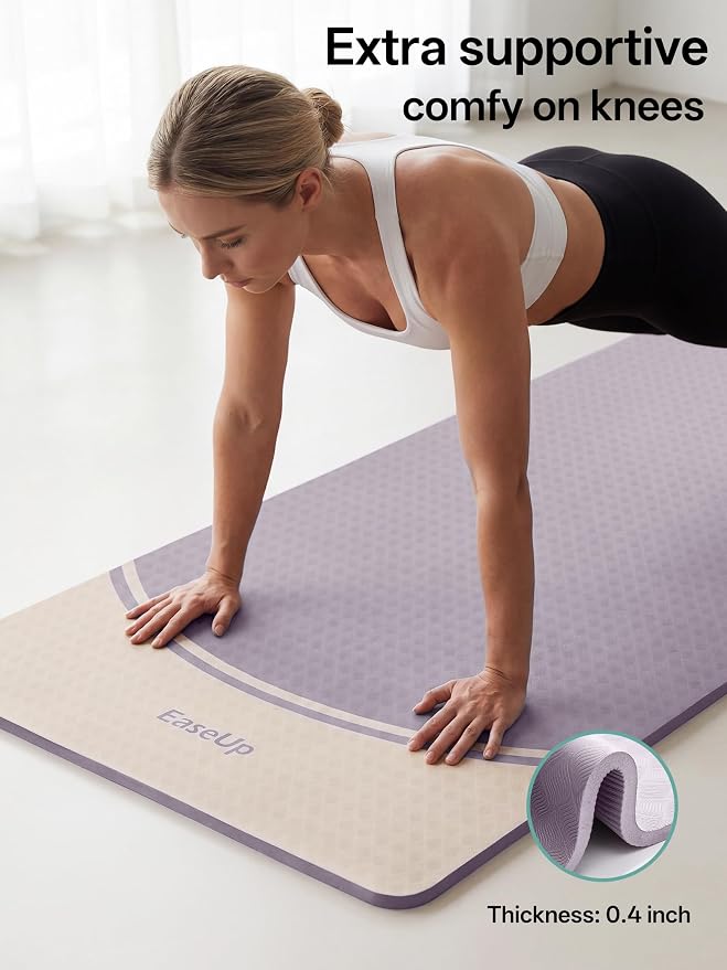 EaseUp Extra Thick Yoga Mat -2/5 inch (10MM), 72.8x31.5" Extra Long-Wide, Professional TPE Non-slip yoga mats for Yoga,Exercise, Workout,Pilates and Fitness, with strap