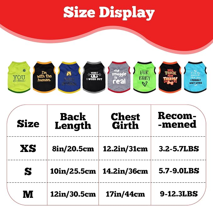 hoyuwak 8 Pieces Pet Shirts Funny Dog Printed Clothes Dog Sleeveless Vests | Breathable Cool Puppy Clothes Dog Outfit for Summer