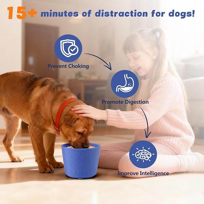 Dog Slow Feeder Lick Bowl, Silicone Dog Bowl with Strong Suction, Blue