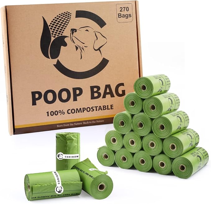 Certified Home Compostable Dog Poop Bags, 270 Plant Based Bags (18 Rolls) | TÜV AUSTRIA Home Compost, ASTM D6400, EN 13432 and NF T51-800 Certified, Extra Thick, Unscented, Leak Proof, Cornstarch