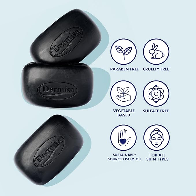 Dermisa Detoxifying Charcoal Bar Soap with Activated Charcoal, Coconut Oil and Shea Butter - Deep Pore Cleansing and Acne Treatment Soap for All Skin Types, 3.0 oz