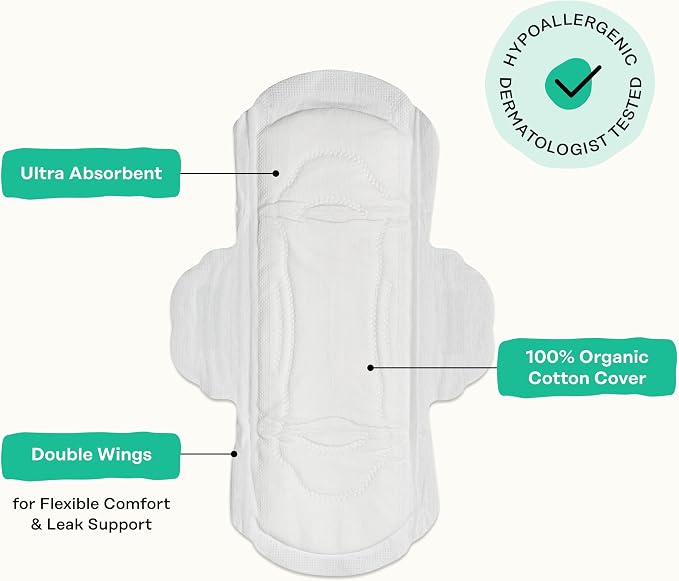 The Honey Pot Company - 80ct - Herbal Sanitary Pads for Women - Regular Flow w/Wings - Infused w/Essential Oils for Cooling Effect & Organic Cotton Cover - Feminine Care