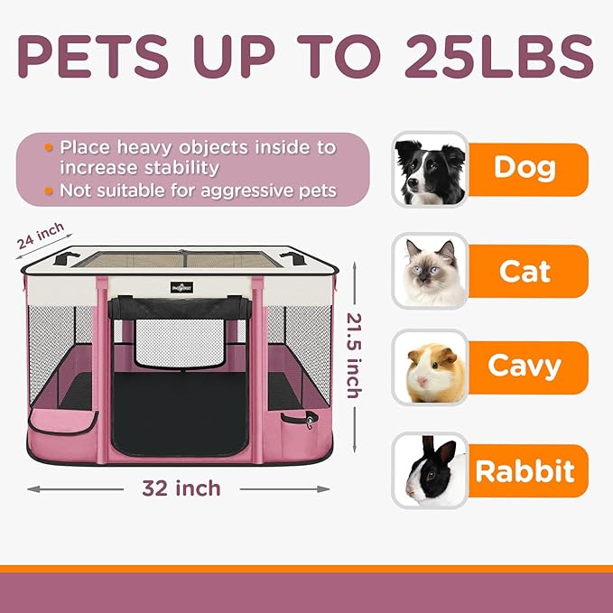 Paw Ballet Foldable Pet Kitten Playpen, Upgrade Waterproof Portable Cat Dog Playpen Kennel Tent for Dog Cat, Retractable Shade Cover with Free Carrying Case, Indoor Outdoor Use for Small Pet.