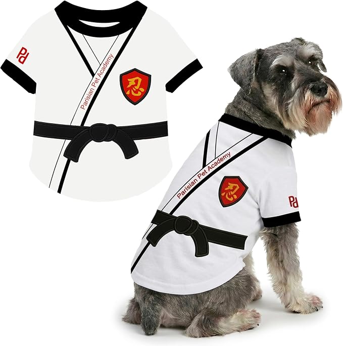 Parisian Pet Dog Karate Academy Shirt - Embroidered Pet Vest - 100% Cotton & Polyester Doggy Shirt - Lightweight Pet Clothes - Sleeved Puppy Costume - Funny Shirts for Large Dogs - 2XL