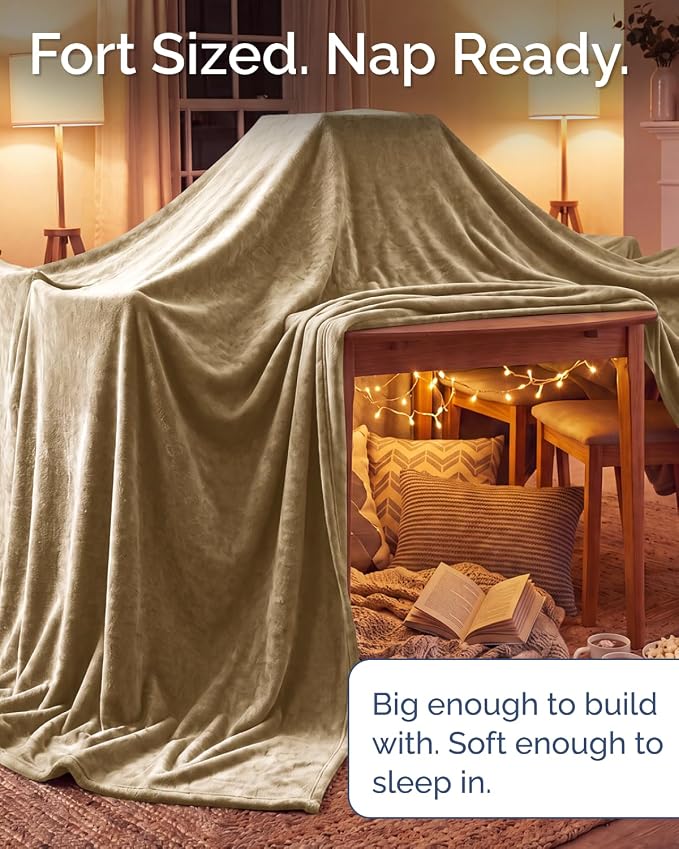 Ultra Soft Fleece Blanket Giant Blanket Size - Flannel Fleece Luxury Blanket - Lightweight for Couch Bed Chair - Thick, Warm and Breathable - All Season Cozy, Camel