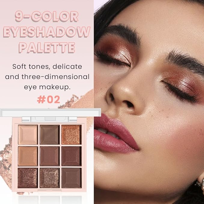 9 Colors Smoky Matte Shimmer Eyeshadow Palette for Women, Nude Rose Gold Light Medium Gray Wine Brown Purple, High Pigmented Primers Powder Palet de sombras de ojos (9 Colors-Nude Brown Gold)