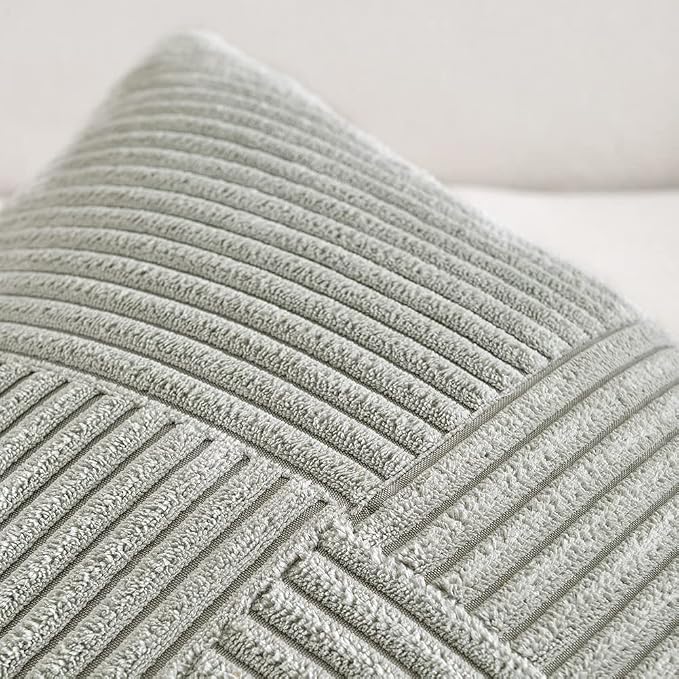 Fancy Homi Set of 1 Grey Boho Long Lumbar Body Decorative Throw Pillow Cover 21x54 Inch for Bed Couch Bedroom Bench, Soft Patchwork Corduroy Textured Pillow Case, Rustic Farmhouse Room Decor