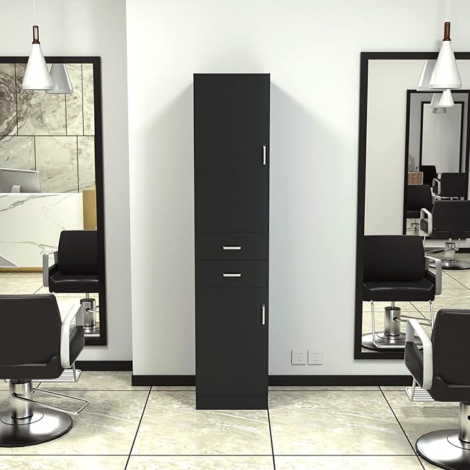 Paddie Wall Mount Barber Stations, Salon Stations for Hair Stylist, Hair Station Salon Furniture Sets with a Storage Cabinet, 2 Drawers and a 2 Tier Shelf, 17.3" L x 70.9" H