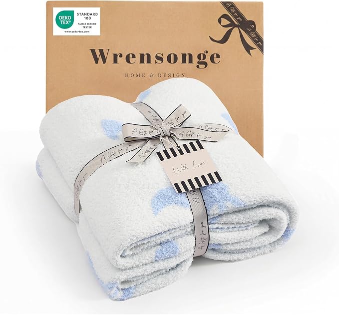 Soft Throw Blanket for Couch-Cozy Reversible Knitted Blankets | Lightweight Warm Fluffy Decor for Women, Mom, Her & Girls, Sofa, Chair, Bed, 50x60in,Bubble Bowknot Blue