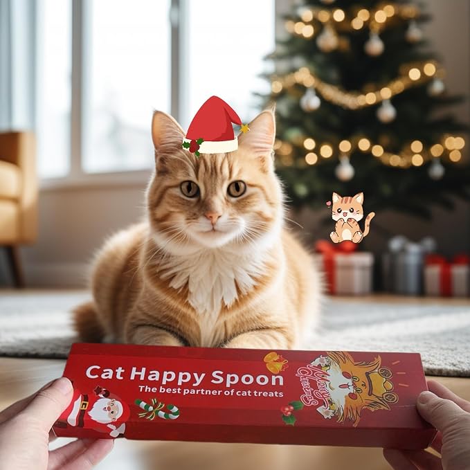 2pcs Cat Strip Feeder Spoon, Happy Spoon for Cats, Cat Lickable Squeezable Creamy Treat, Cat Wet Treats Dispense Spoon, Cat Treat Spoon Squeeze, Gift for Pet (Red&Green)