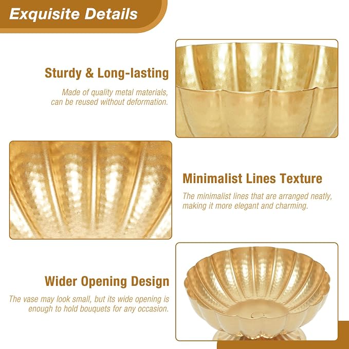 Gold Flower Vases for Centerpieces: Vintage Compote Bowl Vase for Wedding Gold Centerpieces for Table 4 Inch Small Pedestal Vase for Party Metal Urn Vases for Anniversary Home Set of 10