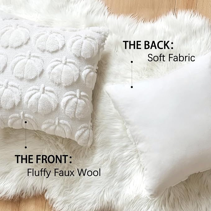 MIULEE Fall Pillow Covers Pumpkin Fall Decor 18x18 Pure White | Set of 2 Fall Decorations for Home, Plush Faux Fur Farmhouse Accent Pillowcases, Porch Sofa Couch Cushion Bed Livingroom