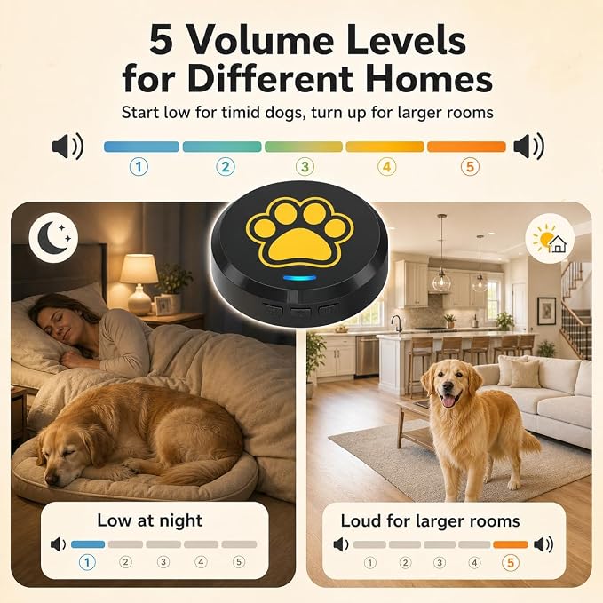ChunHee Dog Bells to Go Outside, Touch Activated Dog Door Bell for Potty Training, Dog Bell for Door with 36 Built-in Sounds & Voice Commands, 5 Adjustable Volume Levels, Puppy Training Bell for Dogs