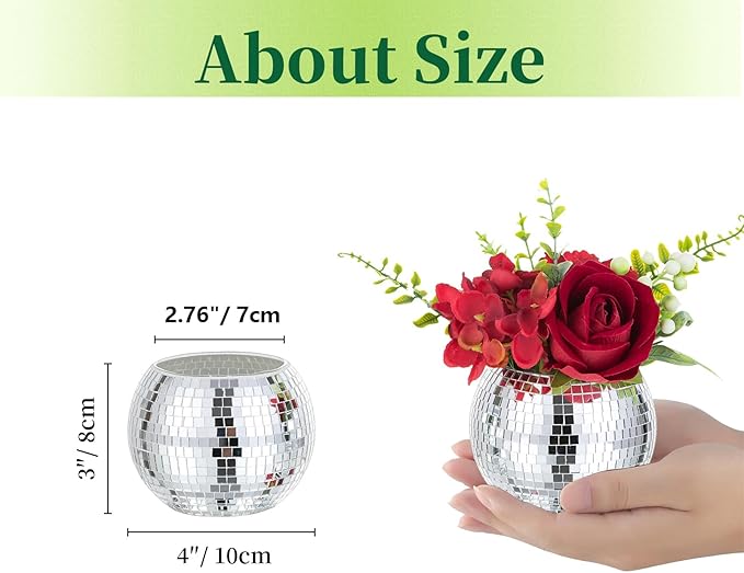 Disco Ball Vases for Table Centerpieces - Hewory 12pcs Silver Mirror Glass Planters Flower Pot Containers, Bulk Disco Balls Bowl Candle Holders for Wedding Bridal Shower Birthday Events Party Decor