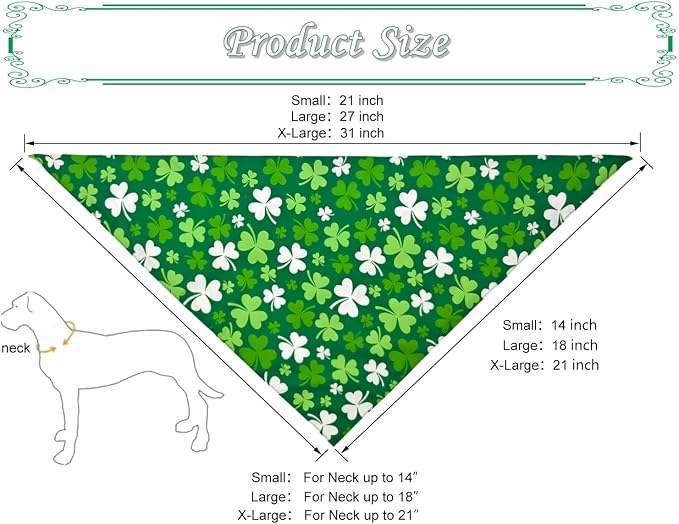 St. Patrick's Day Dog Bandanas 2PCS-XLarge,Irish Shamrock Design Scarves, Holiday Costumes,Pet Scarves for Boys and Girls,Dog Outfit Gifts for Extra Large Dogs(Green)