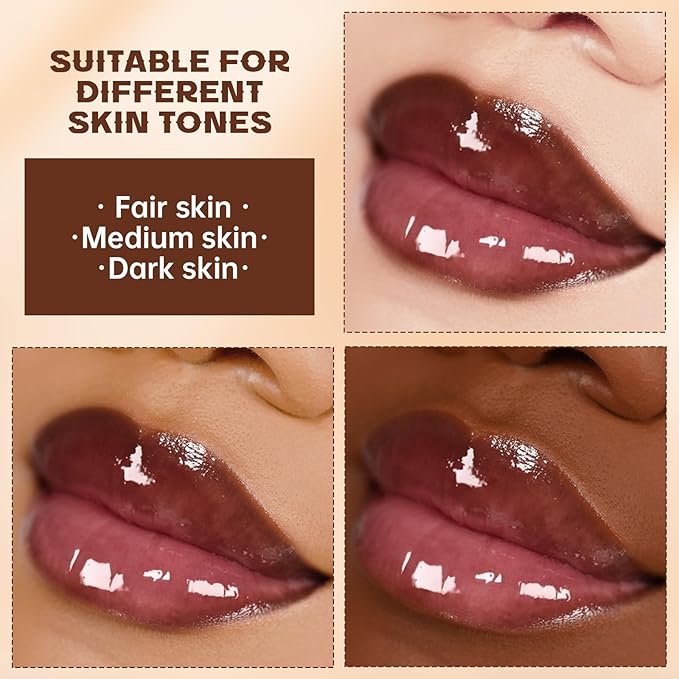 Lip Liner Gloss Set, Dark Brown Plumping Lip Liner Lip Pencil Moisturizing Lightweight Lip Gloss Lip Combo, High Shine Glossy Lip Tint Lip Stain Makeup Long Lasting Lip Contour for Women