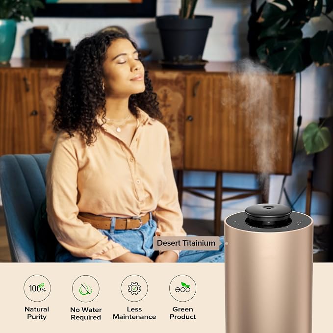 Airversa Waterless Essential Oil Diffuser for Home Aromatherapy Scent Diffusers with 3 Countdown Timer Settings or Timer-Off, 3 Mist Levels for Car Room Studio Office, ANX Titanium