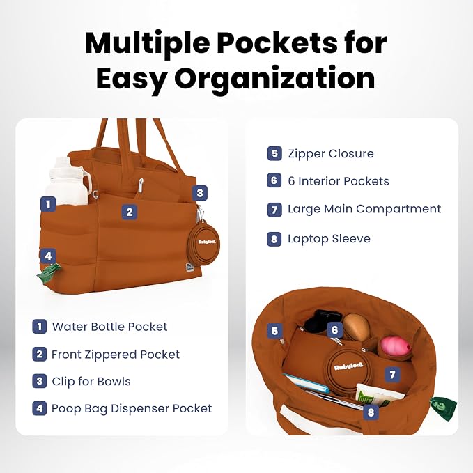 Rubyloo Puffer Dog Travel Bag for Dog Moms, Diaper Bag with Travel Bowls