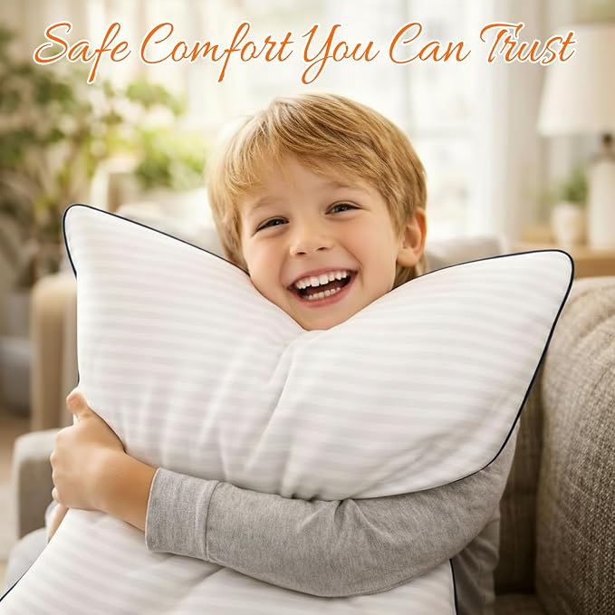 Yettbea 18x18 Inches Pillow Inserts Set of 2- Premium Soft Down Alternative Fill, Decorative Throw Pillows for Couch, Bed & Sofa, Supportive White Striped Bedroom Pillow Forms